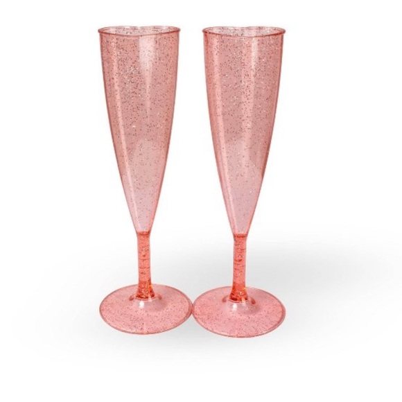 Valentine Heart Plastic Chamagne Flutes Glitter Pink Disposable - Picture 3 of 7
